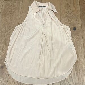 Calvin Rucker nude color  V-Neck Sleeveless Blouse with Notched Collar